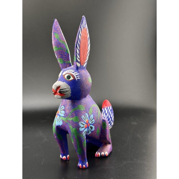 Oaxacan Alebrije Wood Carvings Mexican Folk Art Bunny Rabbit Purple Sculpture - Picture 1 of 16